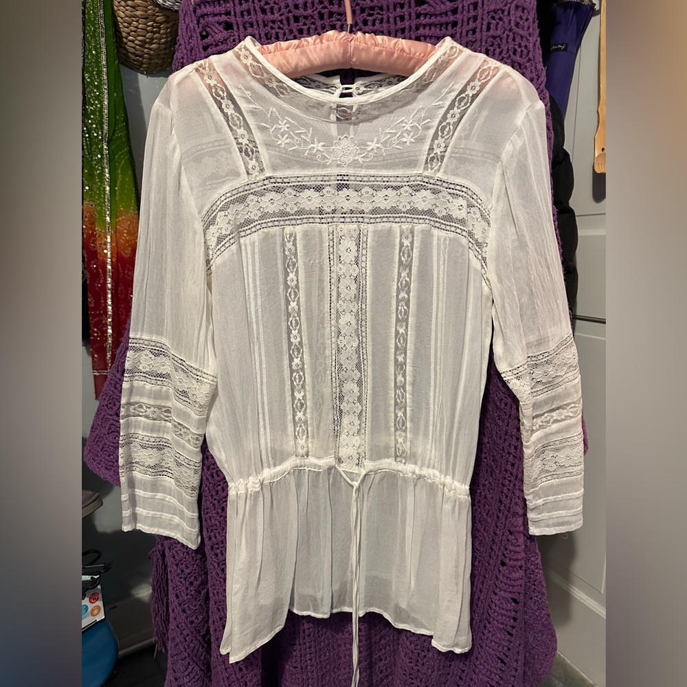 vintage white lace and pintuck blouse Edwardian style Shirtwaist